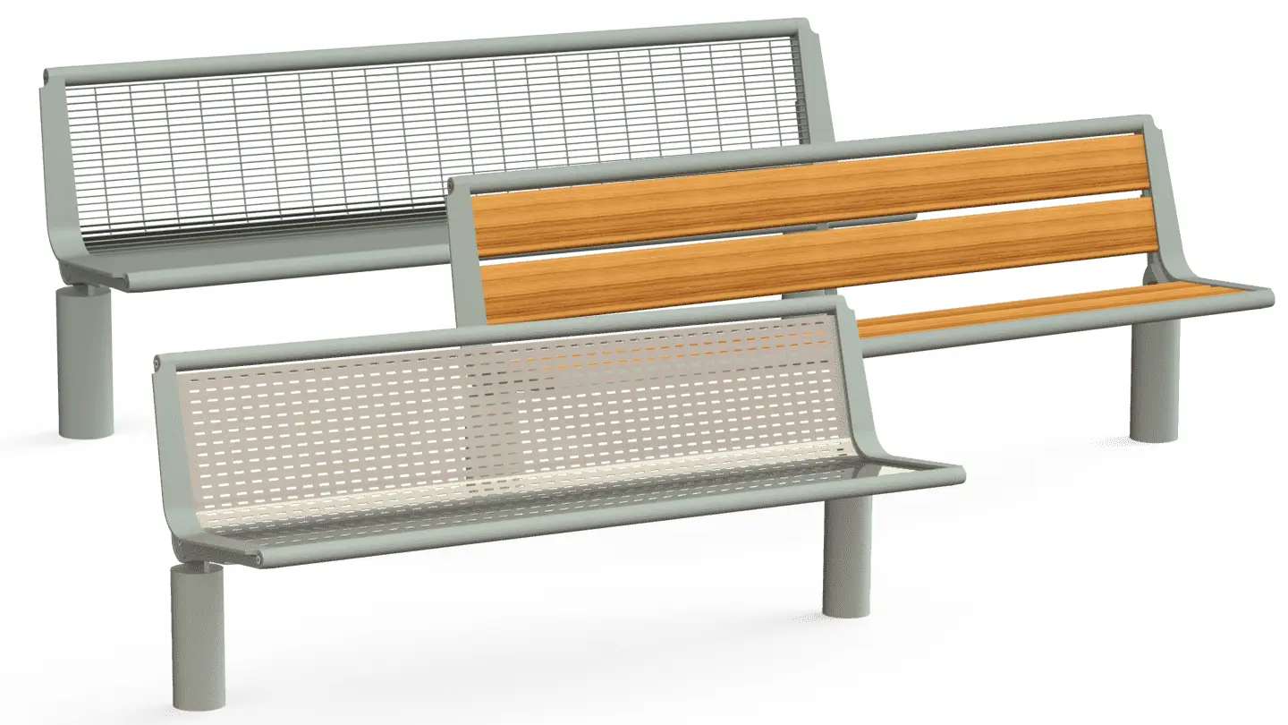 Banc Giga 3 Places Bois Treillis Acier | Banc Giga Bois, Inox, Treillis dans Giga | Société Bories Environnement • Mobilier et Matériel Urbain